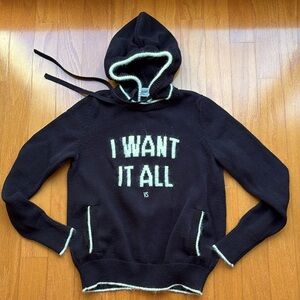 Rare Victoria’s Secret “I Want it All” Black & White Fuzzy Hoodie Sweater